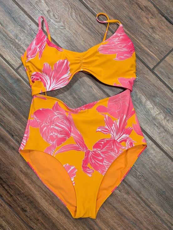 Athleta Other - Athleta Yellow and Pink Floral One-Piece Cutout Swimsuit